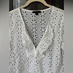 J.Crew J. Crea eyelet embroidered blouse tunic top 3/4 long sleeve ruffle dress coverup Photo 1