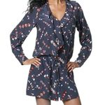 Rebecca Taylor  SILK Mini Shirt Dress Cocktail Blue Floral Button Down Ruffles 8 Photo 2
