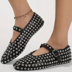 Flat Shoes Rhinestones Flats Studs Flats Strap Flats Espadrilles Loafers Mocasin Shoes Black Size 7 Photo 0