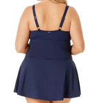 Anne cole  Navy Ruched Skirted One Piece Bathing Swim Suit Skirt Navy 24W Plus Photo 1
