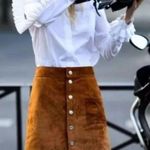 Intermix genuine goat leather brown retro A-line mini shirt Photo 12