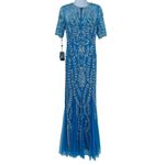 Adrianna Papell Floral Beaded Embellished Godet Gown Maxi Dress Ocean Dream Blue Photo 3