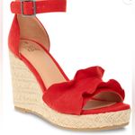 Time And Tru  Ruffle Wedge Sandal Size 11 Red New Photo 1