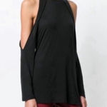 IRO Women Black Cold Shoulder Top Size XS Bherock Whipstitch Moto Blouse #G12-1 Photo 0