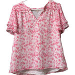 Skies Are Blue Skies Are Blue White and Pink Floral Print Smocked Flutter Sleeve Blouse Medium Photo 0