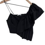 ZARA Black Ruffled Asymmetrical Cropped Tank Top Size Medium Photo 2