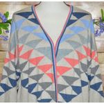 J. Jill Ladies Open Front Knit Cardigan Sweater Size XL Geometric Aztec Layering Gray Photo 3