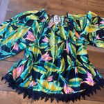 Jaase  Hand shaped in the shed tropical black‎ lace hem blouse size S Photo 0