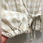 Soft Haus Garden Party Wrap Top Blouse Linen Cotton Natural Plaid Tan Size XS Photo 6