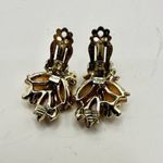 Gold tone orange leaf floral clip on earrings Photo 6