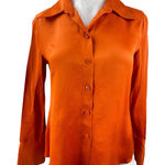 ZARA Women's Orange Satin Collared Long Sleeve Button Down Shirt Blouse Top Sz S Photo 0