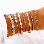 Boutique NEW Solid Gold Plated 7 pc Boho Stacking Bracelet Set Photo 5