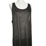 Eileen Fisher 100% Linen Midi Dress XL Black Gray Stripe Sleeveless Hi Low Hem Photo 3