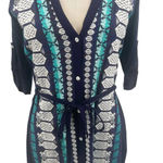 Anthropologie  Tiny Nadia Shirt Dress Button Embroidered Navy Blue Teal‎ Size XS Photo 4