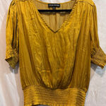 Catherine Malandrino  Yellow Gold V Neck Smocked Waist 3/4 Sleeve Blouse Top XL Photo 0