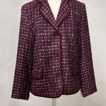 Notations Blazer Classic Lapel Button Front Officecore Burgundy Tweed Medium Photo 0