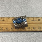 Vintage Silver Tone Blue Opal Stone Leaf Design Clip On Earrings Photo 6