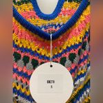 NWT THANNE Multicolor Striped Crochet Knit Unlined Halter Tie Mini Dress Yellow Size XS Photo 9