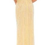 Mac Duggal Butter Yellow Gown Beaded Faux Wrap Size 14 Pastel Wedding Prom Gala Photo 1
