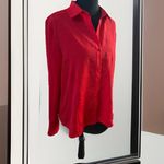 Anne Klein  Vibrant Red sequin Button-Down Shirt Photo 2