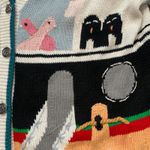 Vintage Noahs Ark Cardigan Sweater Linen Cotton Colorful Animal Print 90s Small Blue Photo 6