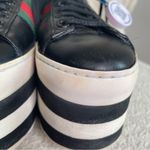 Gucci  Womens Leather Peggy‎ Signature Stripe Platform Sneakers Black Size 34 4 Photo 3