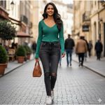 Free People Sweater Womens Small Green Ribbed V-Neck Long Sleeve Knit OB1361173 Photo 12