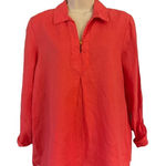 Ellen Tracy  Red Orange Linen Blouse Tunic Pop Over Top Roll Tab Sleeves Size Sma Photo 0