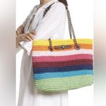 KURT GEIGER LONDON Chelsea Rainbow Raffia Open Top Convertible Straw Tot… Gold Photo 1
