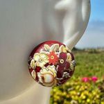 Vintage ceramic Red Cream Floral art deco Earrings Photo 0