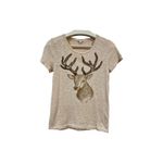 J.Crew Dazzling deer art tee Small Beige Embroidered Beaded Christmas Holiday Photo 1