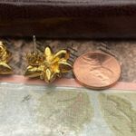 1960s Vintage Floral Crystal Earrings Gold Tone Blue Pink Holiday Retro Glam Photo 6