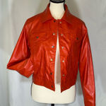 l.e.i. • Vintage Y2K Deadstock Croc Pleather Bright Orange Vegan Jacket Size S Red Photo 0
