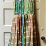 Handmade Vtg Multicolor Plaid Bohemian Maxi Dress XS Celestial Zodiac Hippie Silky Indian Photo 0