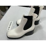 Womans Circus Pullon Ankle Boots 9 White Black Square Toe Chunky Heel Elastic Photo 1