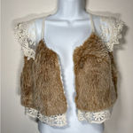 Mystree  Faux Fur Lace Vest Shrug Brown Cream Boho Hippie Festival Size Small Photo 0