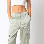 Olivaceous  “The Olive” Satin Cargo Pants Photo 0