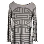 Fortune Gray Bateau Neck Long Sleeve Geometric Oriental Print Shift Dress Size L Size L Photo 2