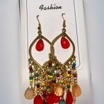 Bohemian Style Water Drop Shaped Bead Earrings With Tassel Fringes For Women Gold Photo 3