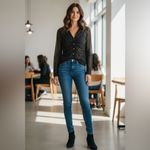 ZARA Ruched Sexy Lace Elegant Black Long Sleeve With Gold Touch Women's blouse Photo 8