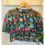 Rebellion Women's Black Floral Lace Crop Top Size Small Embroidered Blouse Photo 0