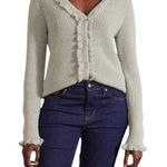 Boden Jessica Ruffle Trim Alpaca Blend Pale Green Cardigan Sweater Size 6 Photo 0