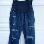 Old Navy NWT Maternity Jeans 18 Blue Slouchy Straight Full Panel Distressed Photo 0