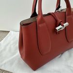 Longchamp Roseau Small Box Leather Bag Double Handle Crossbody Strap MAHOGANY Photo 5