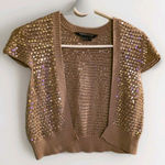 BCBGMAXAZRIA ​ Gold Sequin Bolero Shrug Cap Sleeve 100% Silk M Photo 0