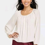 A New Day ✨ Women's Balloon Long Sleeve Femme Popover Cream Sz Medium Shirt✨ Photo 0