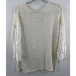 Chico's Sweater Size L White Lace Cut Out Sleeves Knit 3/4 Scalloped Sleeves Photo 8