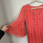 Tracy Reese  New York Coral Pink Beaded Eyelet Dress Size 6 Party Bell Sleeves Photo 5