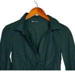 ZARA  Ruched Cropped Tie Front Long Sleeve Collared Semi Sheer Top Blouse S Green Photo 2