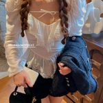 Japanese White Ruffle Bow Cottage Balletcore Princess Puffed Sleeved Top Blouse Size XS Photo 1